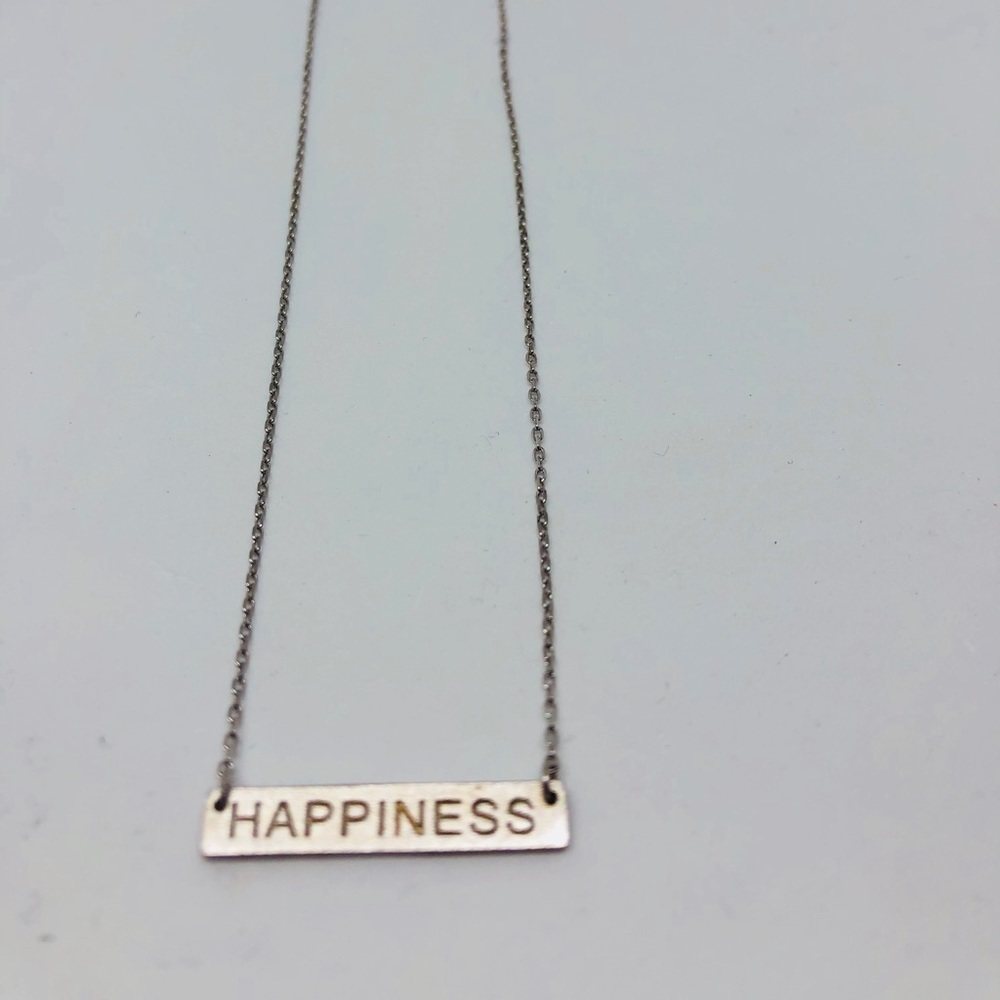 ‘Happiness’ brushed sterling silver plate necklace
